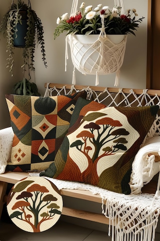 2 Li Nakış Desenli, Çift Taraflı Baskı, Kırlent Kılıfı Seti 15