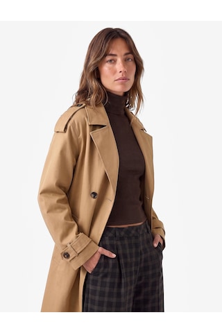 Koton Uzun Kollu Kemerli Çift Cepli Oversize Gabardin Kruvaze Trençkot Bej 7wak00236ew Ekru