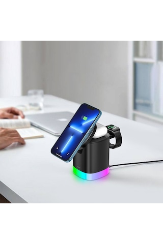 Acl Aw13 3'ü 1 Arada Rgb Işıklı Magsafe Kablosuz Şarj Standı