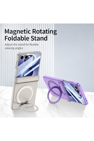 Teleplus Samsung Galaxy Uyumlu Z Flip 8 Kılıf M-safe Şarj Özellikli Kıpta Kpt-06 Ring Standlı Kapak