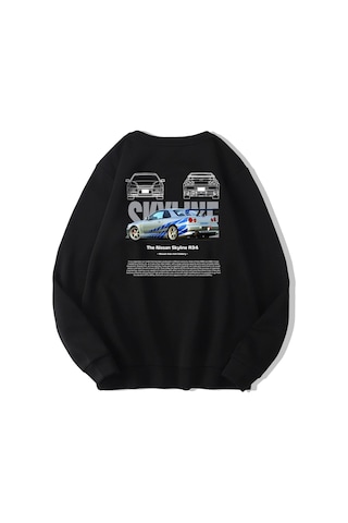 Brz Collection Unisex Oversize The Nissan Skyline R34 Sweatshirt Siyah