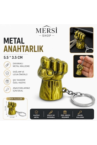 Metal Yumruk Anahtarlık Dayanıklı Şık Tasarım Anahtar Süsü 5.5x3.5 Cm Altın