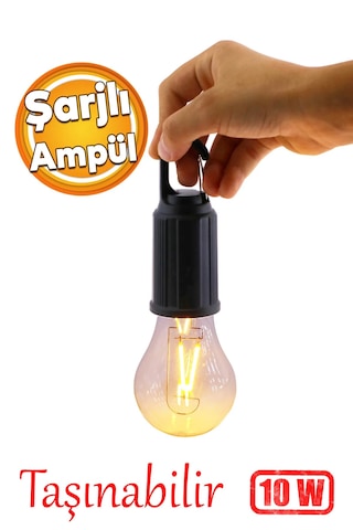 Janva Usb Şarjlı Kamp Lambası Işıldak Fener Lamba Kancalı Asmalı Siyah