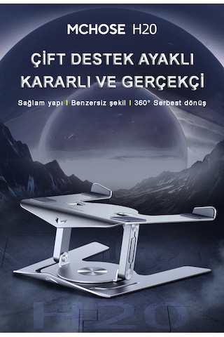 Mc-h20-1 Aluminyum 360 Döner, Katlanır,yükseklik Ve Açı Ayarlı Laptop, Notebook,tablet Standı Gümüş