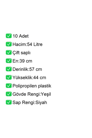 4 Tekerlek Plastik Alışveriş El Sepeti 54 Litre Yeşil 10 Adet / En:42 Boy:54 Yükseklik:44 Cm