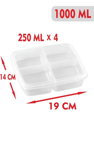 4 Bölmeli 1000 Ml Kahvaltılık Atıştırmalık Beslenme Diyet Kabı Buzdolabı Düzenleyici Organizer Füme - Şeffaf