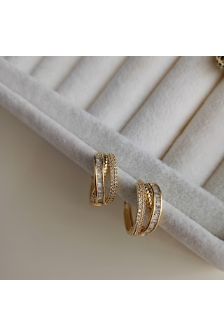 Lente Aksesuar Xuping Gold Baget Ve Mikro Zirkon Taşlı Lüks Halka Küpe Altın