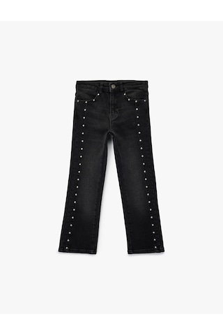 Koton Pamuklu İnci Detaylı Yıpratmalı Straight Fit Denim Pantolon Siyah 6wkg40047ad