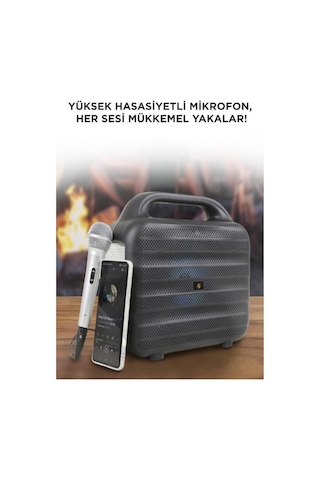 1769 Mikrofon,1 Led Ampül Ve Fenerli Bluetooth Hoparlör Güneş Panelli Powerbank Kamp Hopa