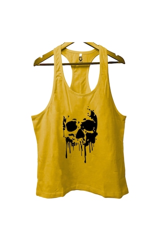 Top Glory Bones Sarı Gym Fitness Tank Top Sporcu Atleti