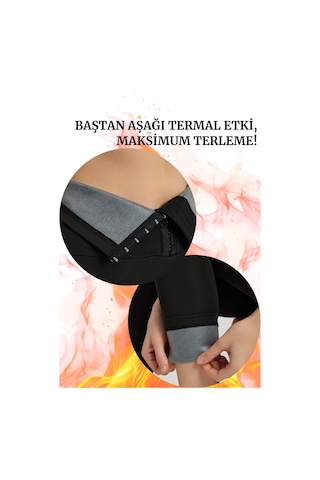Kadın Yüksek Bel Termal Agraflı 3 Kademeli Korse Tayt,termal Tayt Siyah