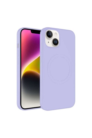 Apple Uyumlu iPhone 14 Plus Kılıf M-safe Wireless Şarj Özellikli Pastel Renk Silikon Zore Plas Kapak Lila