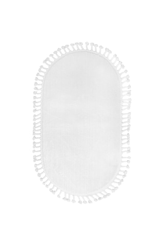 DijiDekor Beyaz Oval Post Dokuma Halı Saçaklı Peluş Yumuşacık Kaymaz Antibakteriyel