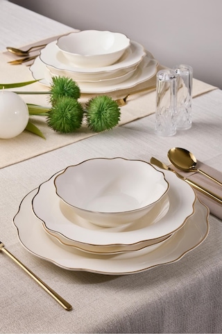 Porselen Gold Bone 24 Parça 6 Kişilik Yemek Takımı Gold Desenli