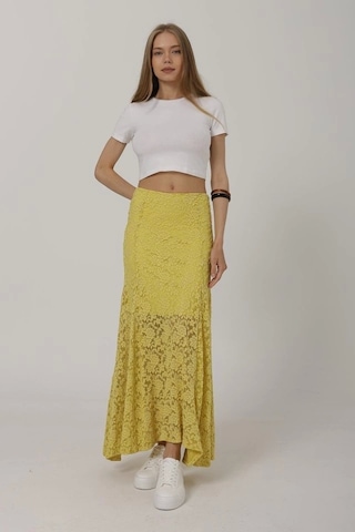 Bel Lastikli Dantel Etek - Sarı Sarı