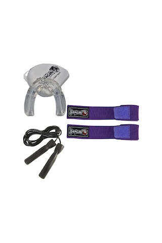 Dragondo 3,5 Metre Mor Elastik Boks Bandajı Profesyonel Şeffaf Dişlik Ve Atlama İpi Set Mor