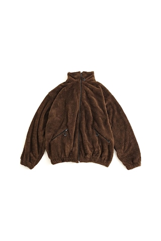 No Plan Erkek Oversize Fermuarlı Pelüş Sweat Ceket-kahve Rengi Kahverengi