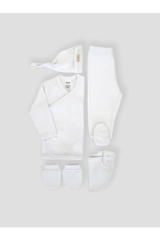 Sezgibaby Sezgi Bebek 5'li Hastane Çıkış Seti %100 Pamuk Unisex Beyaz