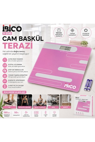 Dijital - Pilli Renkli Cam Banyo Baskül Terazi Tartı Lcd Ekran 180kg/50gr 26x26cm İ11-024