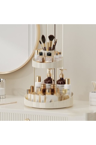 Novahub 360 Döner 2 Katlı Makyaj Organizatörü - Beyaz Banyo/tuvalet Düzenleyici Beyaz