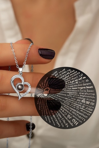 Ervanur 100 Dilde Seni Seviyorum Kalp Kolye Gümüş