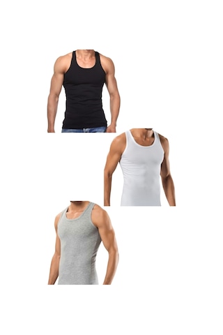 3 Adet Erkek Slim Fit Likralı Penye Sporcu Rambo Atleti 001