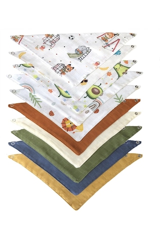 Tikpaket Çıtçıtlı Müslin Bebek Salya Önlüğü & Fular 10'lu Çok Renkli