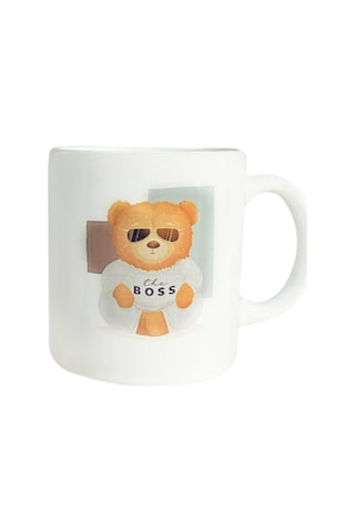 Boss Bear Baskılı Porselen Kupa Beyaz Beyaz