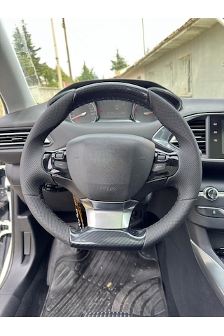 Peugeot 308 Araca Özel Dikmeli Direksiyon Kılıfı Carbonfiberderi-noktalı Siyah