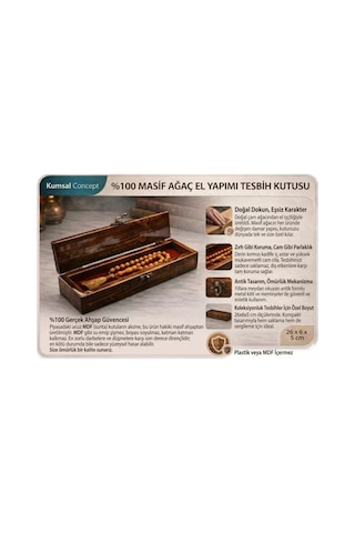 Kutusu Ahşap Tesbih Masif Cam El Yapımı 26x6x5 Cm Koleksiyon Kutusu