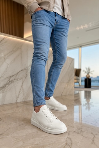 Mevese Tsoob Bağcıklı Cilt Erkek Günlük Rahat Taban Sneaker Ayakkabı - Beyaz