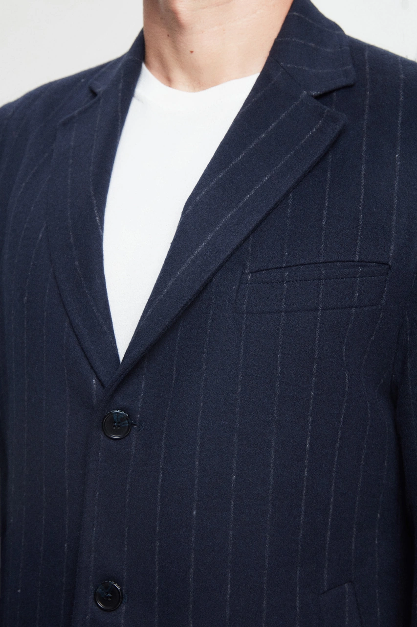 D's Damat Ds Damat Regular Fit Lacivert Çizgili Yünlü Palto 1hf083220016m 101