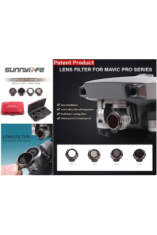 Dji Mavic Pro Kamera İçin Kızaklı Optik Lens 4 Lü Filtre Set Mcuv / Cpl / Nd4 / Nd8