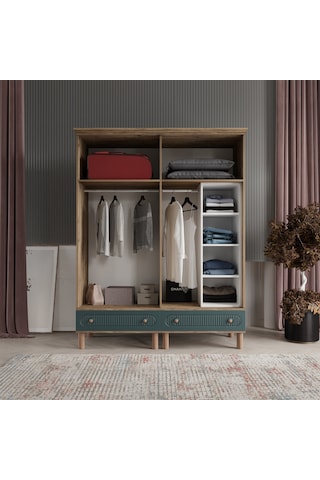Beenal Furkan 4 Kapaklı Gardırop Dolap 160cm Atlantik Çam-yeşil