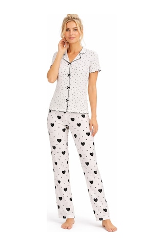 Kadın 01643 Kısa Kol Kaşkorse Pijama Takımı Ekru