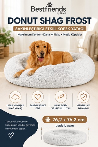 Best Friends By Sheri Donut Shag Frost Kedi Köpek Sakinleştirici Yuvarlak Peluş Yatak