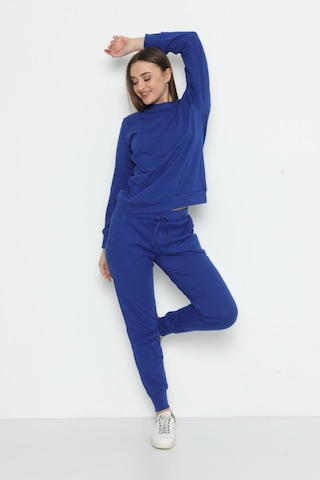 Myben Kadın Bisiklet Yaka Pamuklu Uzun Kollu Pijama Takımı 28244 Saks