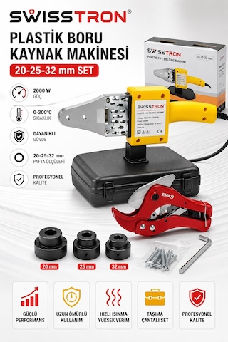 Swisstron Swseco2033 2000w Pprc Eco Boru Kaynak Makinesi 20-25-32 Mm 3 Paftalı Isı Ayarlı Makaslı Swisstron Swseco2033 2000w Pprc Eco Boru Kaynak Makinesi 20-25-32 Mm 3 Paftalı Isı Ayarlı Makaslı