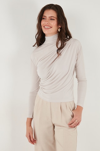 Lela Streç Büzgü Detaylı Slim Fit Dik Yaka Bayan Bluz 669925 Koyu Bej