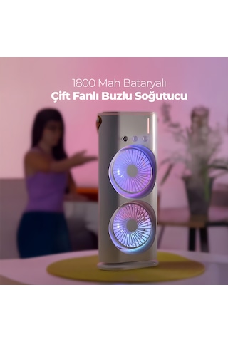 Şarjlı Su Püskürtmeli Buzlu Taşınabilir Fan Soğutucu Çift Fanlı MINI FAN