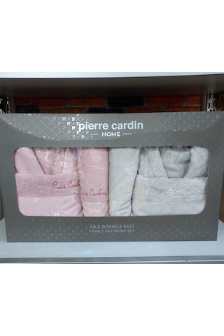 Pierre Cardin 6 Parça Jakarlı Aile Bornoz Seti-logo Soft Decorose Açık Gri - Pembe
