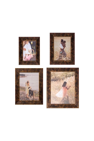 Ahşap Görünümlü Dekoratif 4'lü Fotoğraf Çerçevesi