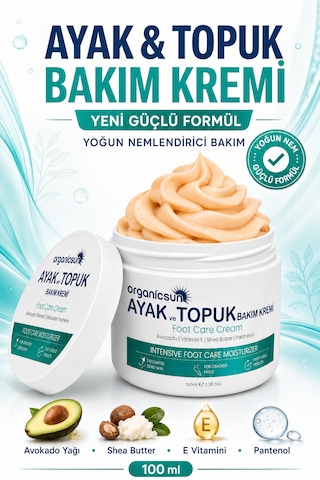 Organicsun Ayak Ve Topuk Çatlak Bakım Kremi 100ml - Ayak Kokusu, Tırnak Bakımı Avokado Ve Shea Yağlı Yoğun Nemlendirici