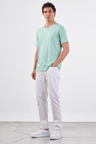 Dufy Mint Yeşili V Yaka Pamuklu Düz Renk Slim Fit Erkek T-shirt Mint Yeşili