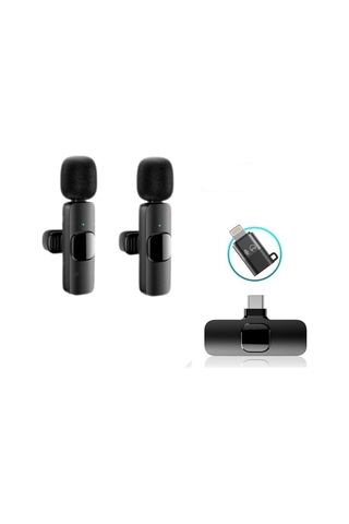 Lexroo K9-d2 Type-c Lightning Dönüştürücülü Wireless Kablosuz Çiftli Yaka Mikrofonu