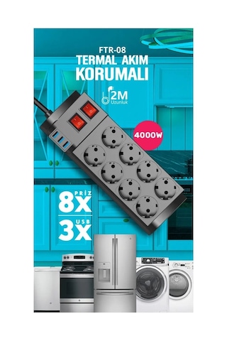 8li-blic Ftr-08 Termal Akım Korumalı Priz 2mt.16a 4000w Usb
