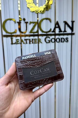 Cüzcan Jorvik Patlı Hakiki Deri Premium Kartlık Kişiye Özel İsim Baskılı Kahverengi Croco
