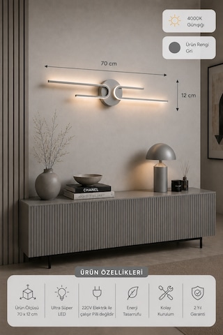 Mino Modern Led Duvar Apliği Günışığı Gri