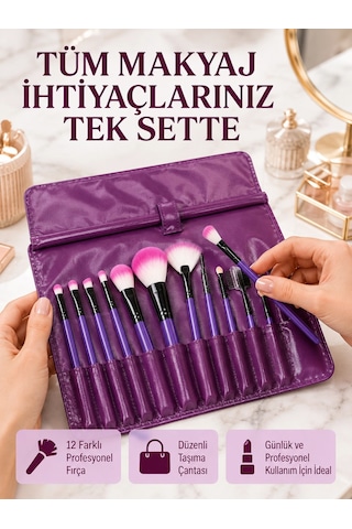 Yumuşak Fiber Kıllardan Oluşan 12'li Makyaj Fırçası Seti Göz Farı Allık Ve Kontür İçin