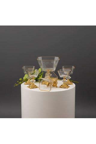 Çnr Home Collection Karen 7 Parça Döküm Ayaklı Sunumluk Seti Magnolia Dondurmalık Jup & Salata Kase Seti Gold